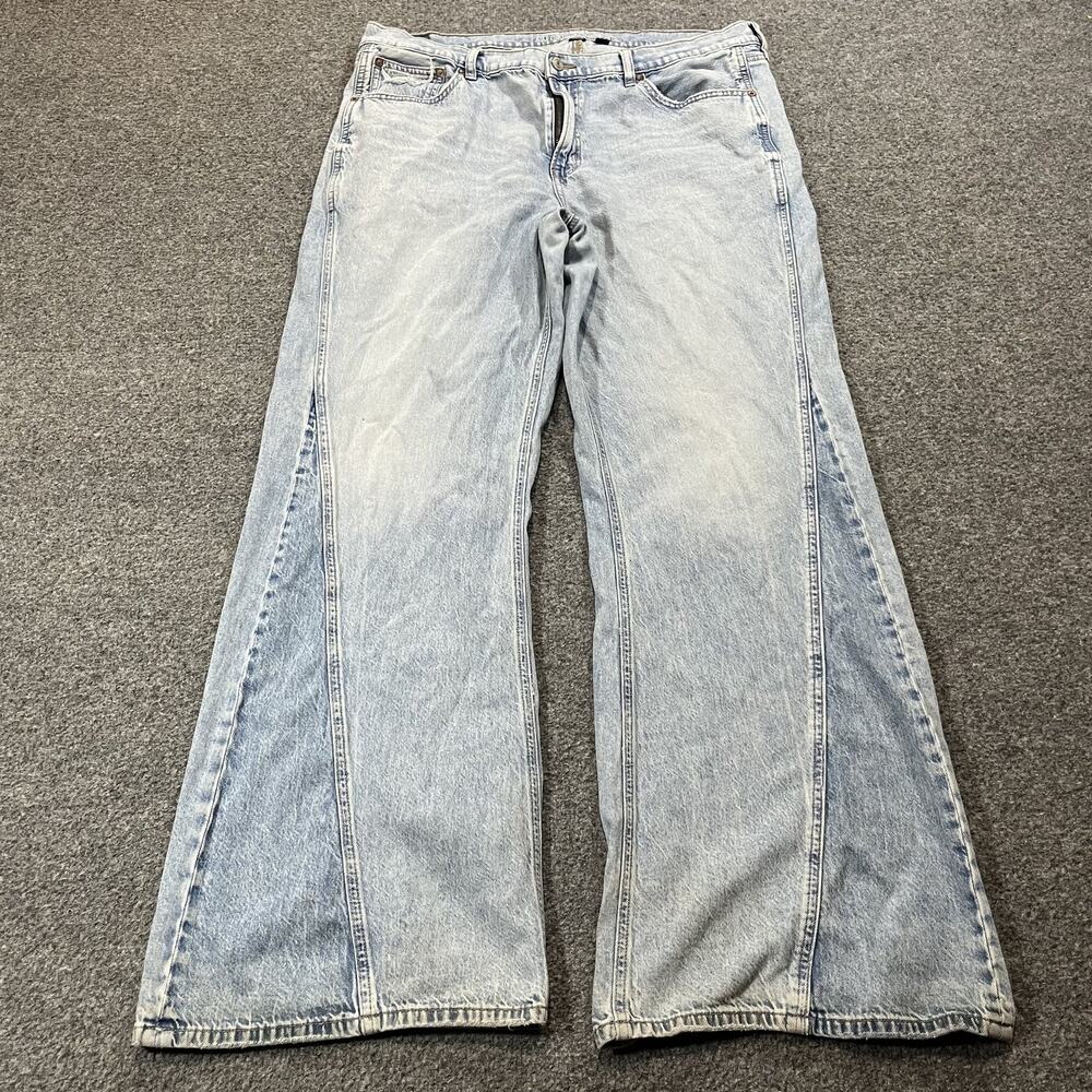 American Eagle Jeans Womens 16 Long Tall Blue Strigid Low-Rise Baggy Flare Loose